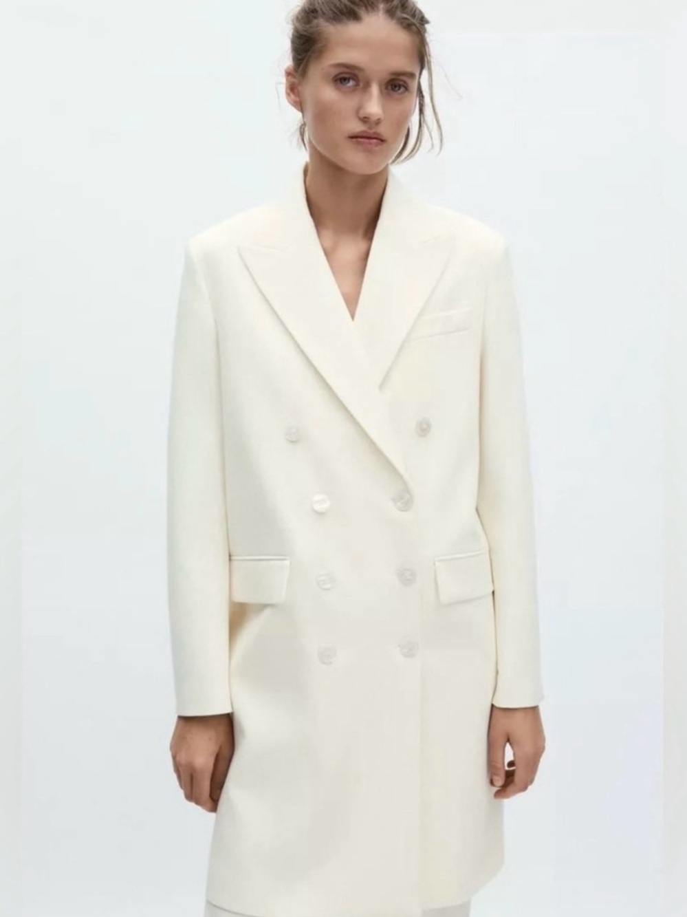 Zara Cream Double-Breasted Tailored Coat – Size S